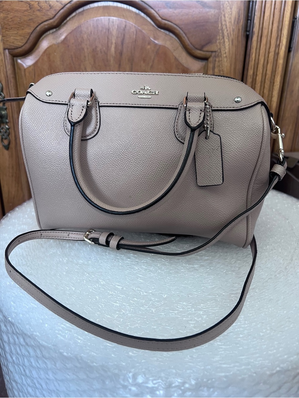 Coach F57521 Mini Bennett Satchel Crossgrain Leather Crossbody Handbag Pink MINT